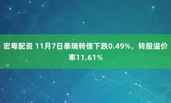 宏粤配资 11月7日泰瑞转债下跌0.49%，转股溢价率11.61%