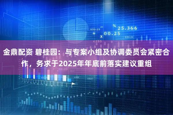 金鼎配资 碧桂园：与专案小组及协调委员会紧密合作，务求于2025年年底前落实建议重组