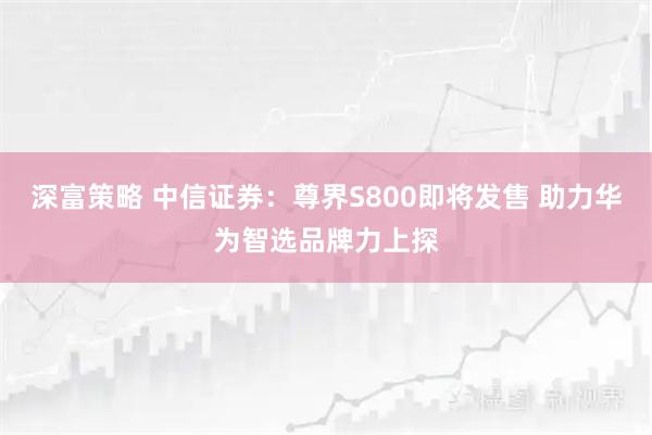 深富策略 中信证券：尊界S800即将发售 助力华为智选品牌力上探